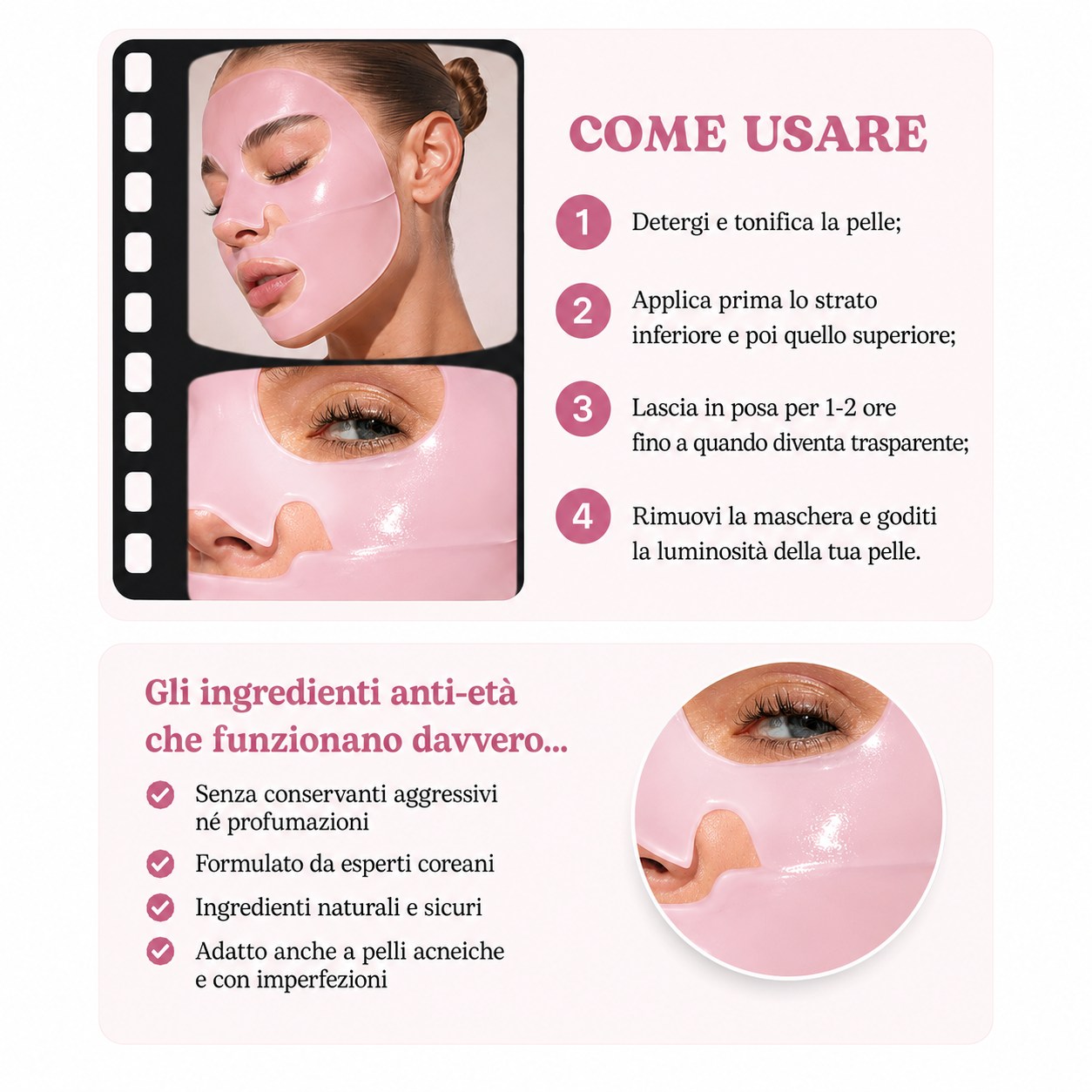Maschera di collagene pink - con PDRN di Salmone DNA Idratazione e Rassodamento della Pelle Skincare Coreana