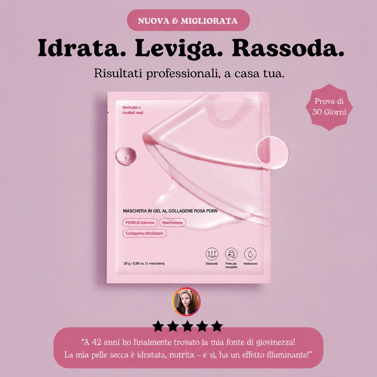 Maschera di collagene pink - con PDRN di Salmone DNA Idratazione e Rassodamento della Pelle Skincare Coreana