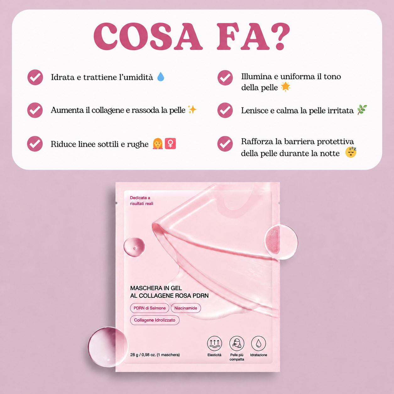 Maschera di collagene pink - con PDRN di Salmone DNA Idratazione e Rassodamento della Pelle Skincare Coreana